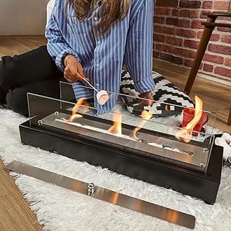 TriHome Tabletop Fire Pit, Portable Stainless Steel Table Top Firepit Bowl, Fireplace for Patio&Backyard Decor, Bioethanol Fire Place, Indoor&Outdoor S'mores Maker, Housewarming Gift, Large, Black