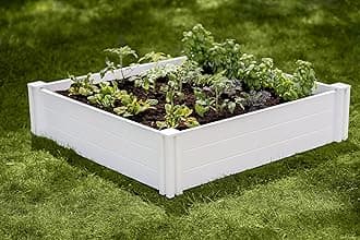 Vita Classic 4 Foot x 4 Foot x 11 inch White Vinyl Raised Modular Garden Bed, White, PVC, BPA and Pthalate Free, VT17108