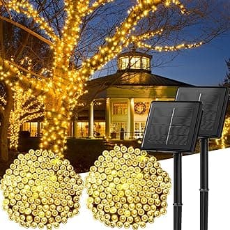 Solar String Lights Outdoor, 2 Pack Total 144FT 400 LED Solar Powered String Lights with 8 Lighting Modes, Waterproof Solar Patio Lights, Solar String Lights for Outside Tree Balcony, Warm White