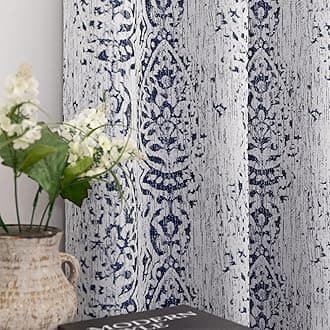 72 Inch Curtains for Living Room,Grommet 50% Heat Blocking Coastal Unique Moroccan Patterned Print Blackout Curtains 72 Inches Long for Bedroom 2 Panels Set,Navy Blue