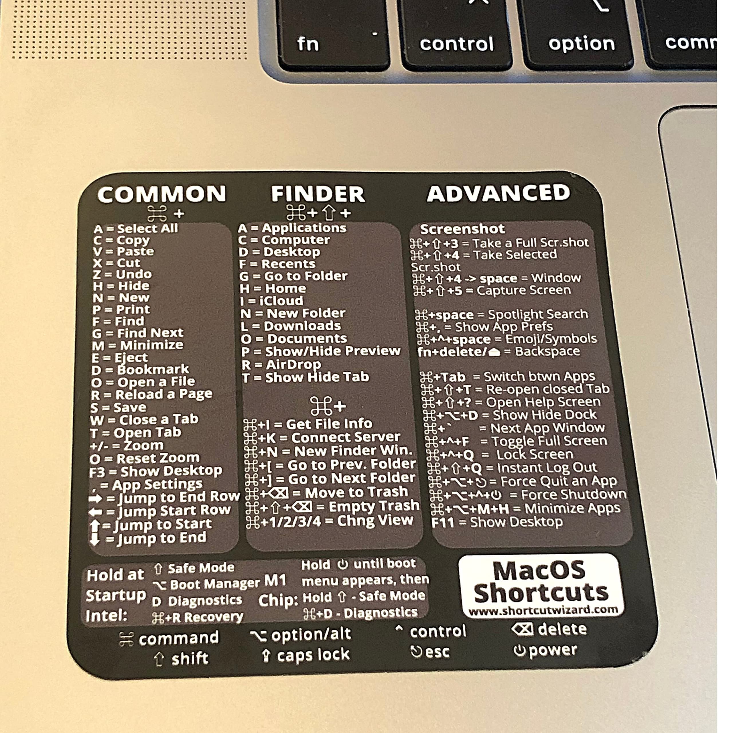 Mac OS Shortcut Decal Sticker Cheat Sheet - Big Sur Most Used Keyboard Shortcuts for Training Reference - Temporary Adhesive Mac Accessory - Long Lasting Vinyl - 3"x3"- MacBook iMac Mac Mini