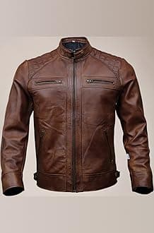 Mens Genuine Leather Biker Jacket Black | Vintage Brown Distressed Lambskin Motorcycle Jackets for Men