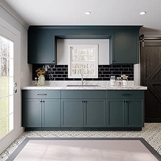 Quicklock RTA Cabinets | Kitchen Starter Sets | Office Kitchenette | Small Home Kitchenette - Apartment Size (Needlepoint Navy, 8 Foot)