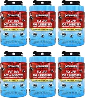 Reusable Trap Fly Jar by Catchmaster - 6 Count, Ready to Use Outdoors. Flying Insect BugTrap, Water Soluble Attract Attractant Scent. Blowfly Trap Captures Hundreds of Common Flies - Made in The USA