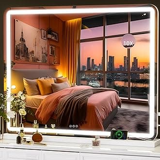 Hasipu Vanity Mirror with Lights, 39.4" x 30" LED Makeup Mirror, Lighted Makeup Mirror with Dimmable 3 Modes, Touch Screen Control Vanity Mirror Round White