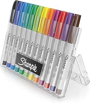 SharpiePermanent Markers with Storage Case, Ultra Fine Point, Original Colors, 12 Count