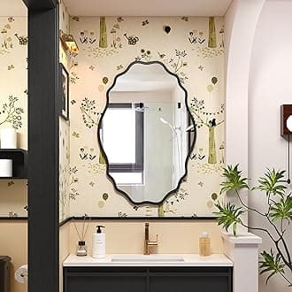 Black Oval Wavy Mirror 22×32 inch, Irregularly Shaped, Unique Vanity Mirror, Wall Mirror for Bathroom, Living Room, Bedroom, Entryway