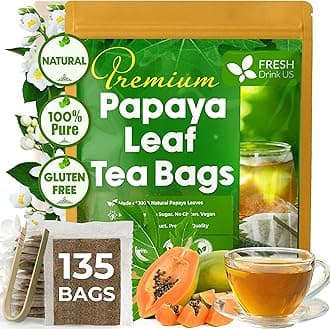 FreshDrinkUS, Premium 135 Papaya Leaf Tea Bags, 100% Natural & Pure from Papaya Leaves. Loose Leaf Herbal Tea. Made with Natural Material Tea Bags. No Sugar, No Caffeine, No Gluten, Vegan.