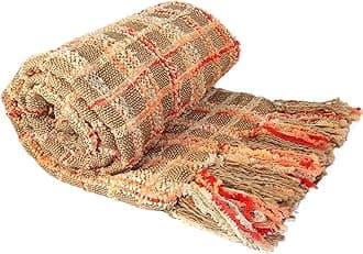 Home Soft Things Multi-Color Chenille Couch Throw Blanket, Burnt Orange, 60'' x 80'' Soft Warm Cozy Soft Tartan Blanket with Tassels Throw Blanket for Living Room Bed Sofa Chair Décor