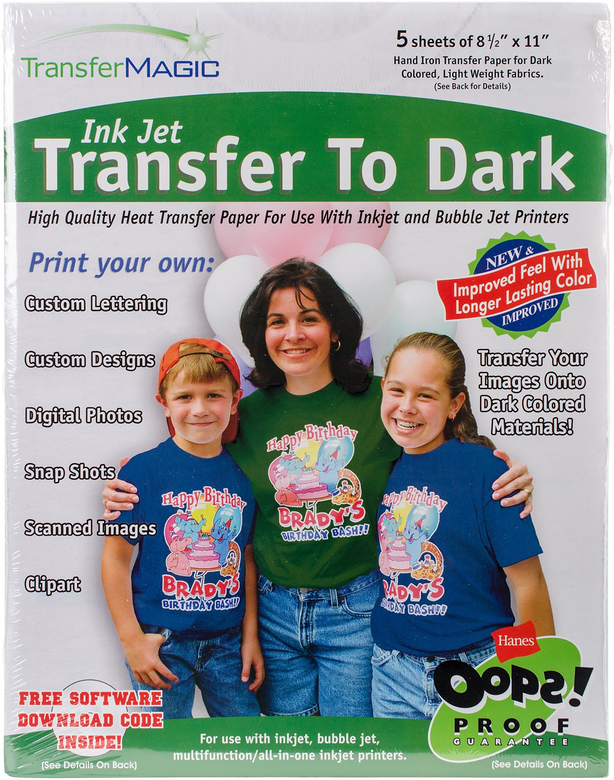 Transfer Magic Ink Jet Transfer Paper for Dark Fabric (5 Pack), 8.5" x 11"