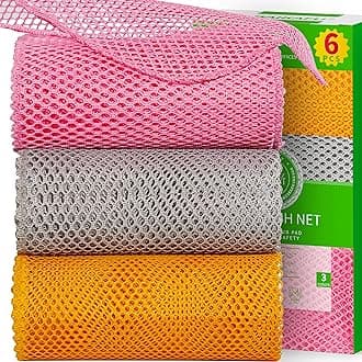 6Pcs Dish Wash Net,Innovative Mesh Cloth,Ultra Non-Scratch Dish Rags for Washing Dishes,100% Odor Free/Quick Dry,Perfect Scrubber,Dish Sponges for Washing Dishes Yellow/Pink/Gray