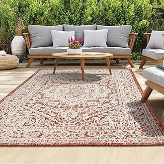 homeart Outdoor Rug - Easy-Clean, Durable, Stain-Resistant, Weather & UV Resistant Indoor & Outdoor Rugs for Porch, Deck, Balcony, Garden, Picnic and Patio | Medallion Terra, Cream - 120x170cm