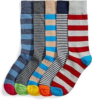 Men's Comfortable Patterned Dress Crew Socks, 5 Pairs