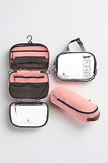 Toiletry Bag Kit Set: Hanging Travel Toiletry Bag + 311 TSA Cosmetic Liquid Bag + Ultralight Accessory Organizer Pouch, Dusty Rose, 3 Piece Toiletry Set