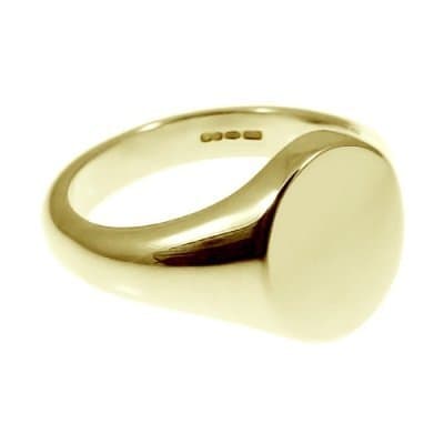 9ct Yellow Gold 11 x 9mm Womens Solid Stamped Plain Oval Heavy Signet Ring 9ct (5.7g) Size N