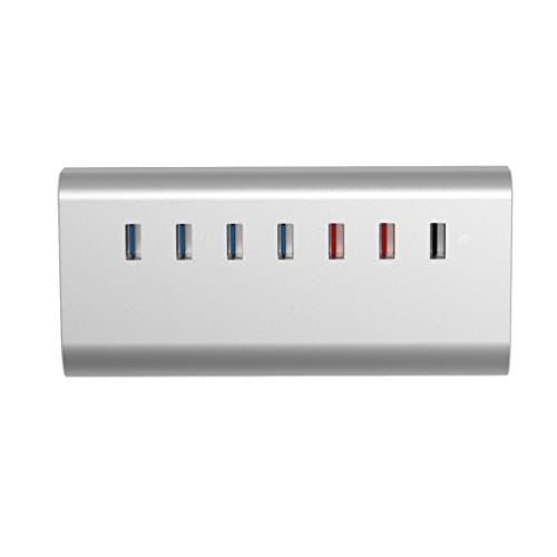 Bluwee 7-Port USB 3.0 Hub with 4 Data Transfer Ports, 2 Smart Charging Ports and 1 QC 2.0 Quick Charge Port, including 12V 3A Power Adapter and 3.2ft USB 3.0 Cable for iPhone, iPad, Samsung(Silver)