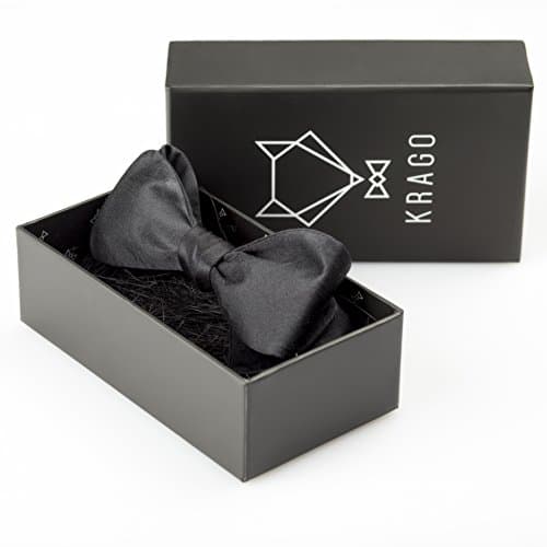 Solid Black Tuxedo Silk Bow tie for Men, Black Formal Bow Tie Self Tie by KRAGO