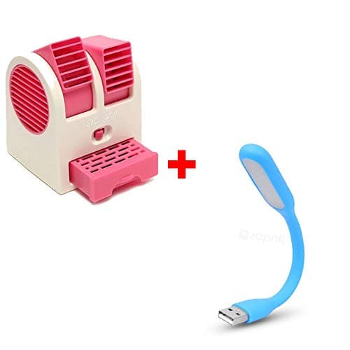 AK Group Mini Fan USB and Battery Powered Mini Portable Dual Blower Desk Table Air Cooler Fan Portable Dual Bladeless