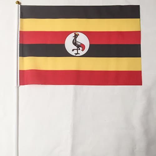 Uganda 12-Pack 4 x 6 Inch Polyester Country Hand Flags Desk Waving Parade