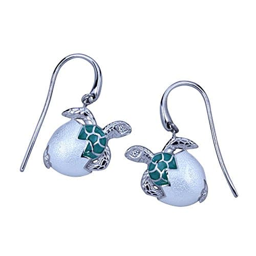 Sea Turtle Hatchling Egg Dangle Earrings Crafted in Sterling Silver and Vitreous Enamel