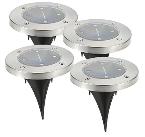 TUTU TECH Solar Ground Light with 4 LEDs, Waterproof Garden Path Landscape Lighting with Light Sensor, SGL-02, Pack of 4, Warm White