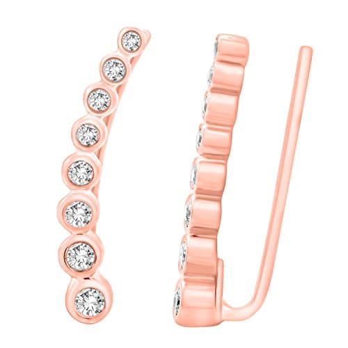 1/4 cttw Solid 14K Gold Round Cut White Bezel-set Diamond Ladies Journey Curved Climber Earrings (rose-gold)