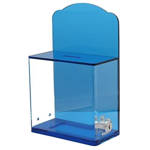 MCB Locked Donation Box with Back Wall Curved Display Area - for Fundraising Donation Box - Ticket Box (Translucent Blue)