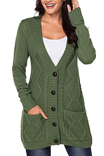 Women's Open Front Cable Knit Cardigan Button Down Sweater Coat