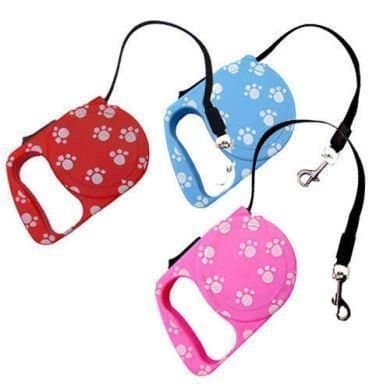 3.0m Extending Automatic Retractable Pet Dog Cat Leash Lead Tape Tether Paw Prints (Red)
