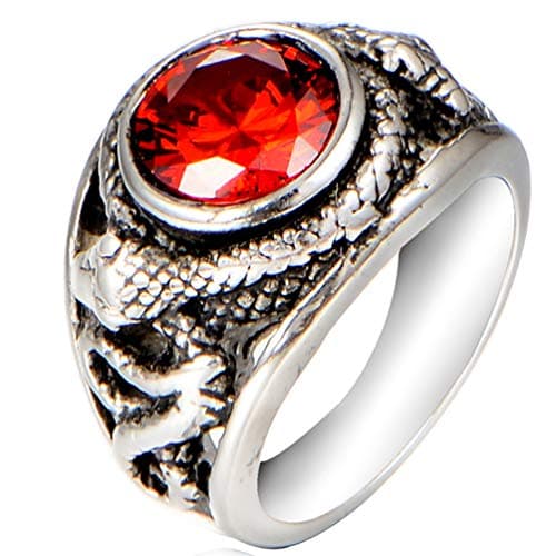 Mailizhong Vintage Men Red Ruby Disk Snake Titanium Steel Ring