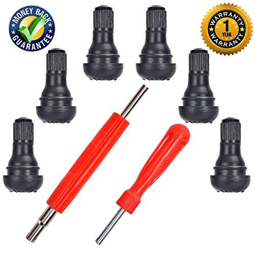 DCFlat Snap-in Short Black Rubber Valve Stem (TR412) 6-Pack for Tubeless 0.453” Inch 11.5mm Rim Holes on Standard Vehicle Tires and 2 in 1 Set Dual Single Head Valve