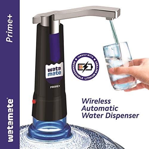 Watamate Prime+, USB Charging Automatic Drinking water dispenser pump for 5 gallon bottles with rechargeable battery, Black