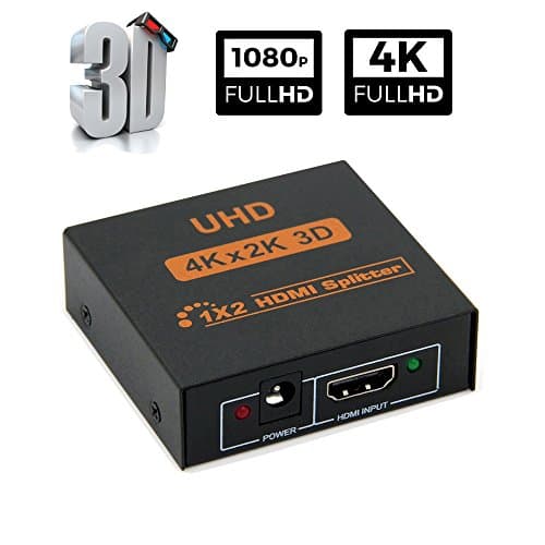 Splitters HDMI,2 Ports HDMI Powered Splitter 1 In 2 Out, 2K×4K Hdmi Splitter box Compliant with HDMI and HDCP Standards, Support Ultra 4K Full HD 1080P & 3D Resolution with a HDMI Cable