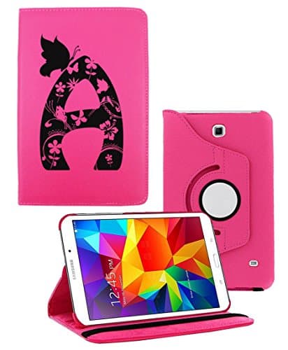 Letter (A) For Samsung Galaxy Tab 4 7.0 Case - Ultra Slim Lightweight Rotating Hot Pink Cover With Stand for Samsung Tab 4 7-Inch Tablet Case (WILL NOT Fit Samsung Galaxy Tab 3 7.0) (Letter (A) Pink)