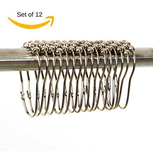 Roller Ball Bathroom Shower-Curtain Rings-DefenderX Multipurpose Hooks - Set of 12 Rings, Polished Chrome, 100% Stainless Steel