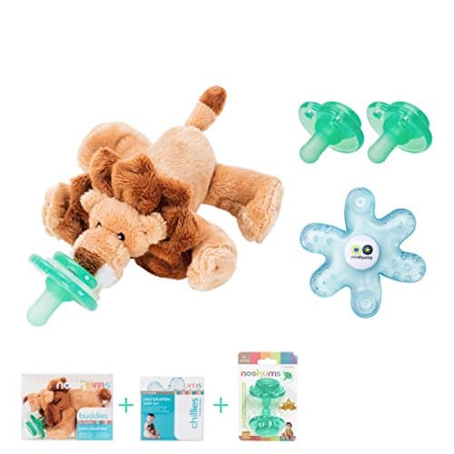 Nookums Paci-Plushies Baby Gift Set - Pacifier Holder, Teether and Replacement Pacifier 2 Pack (Plush Toy Includes Detachable Pacifier, Use with Multiple Brand Name Pacifiers) (Lion)…