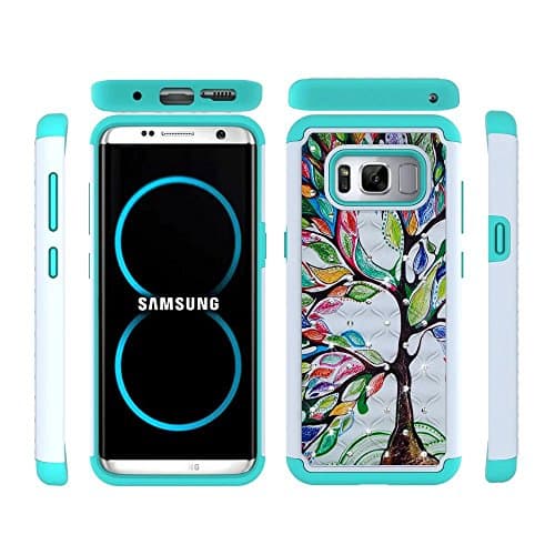 Galaxy S8 Plus Case, FOLICE Studded Rhinestone Crystal, Dual Layer Silicone Phone Case for Samsung Galaxy S8 Plus (Colorful Tree)