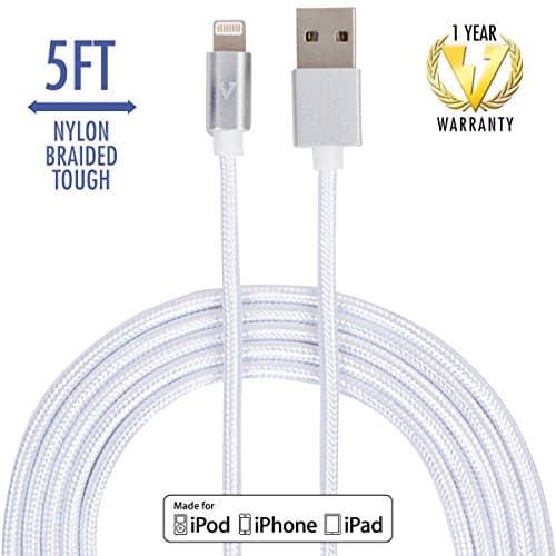 vCharged 5 FT - Great Length - Nylon Braided USB Lightning Cable for iPhone & iPad