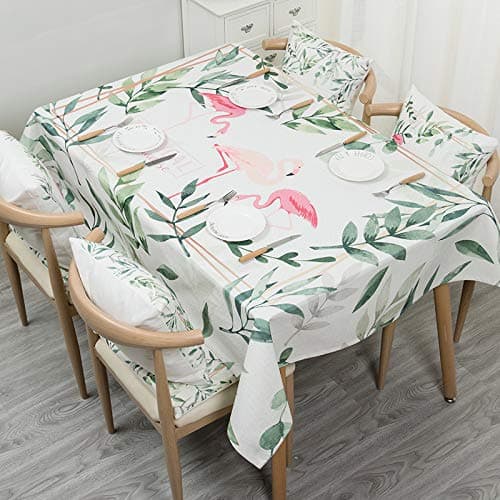 Washable Tablecloth rectangular, Cotton Tablecloth, Oil-Proof/Waterproof/Stain-Resistant, Kitchen/Restaurant/Cafe/Picnic/Dinner Golden Frame Flamingo 140 X 180Cm