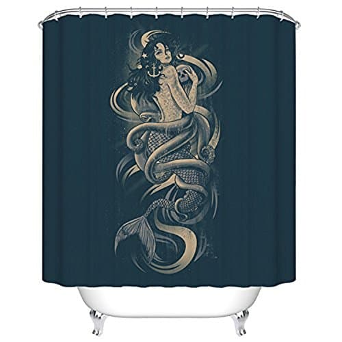 FastEngle Bath Shower Curtain with Mermaid Pattern Fabric Waterproof