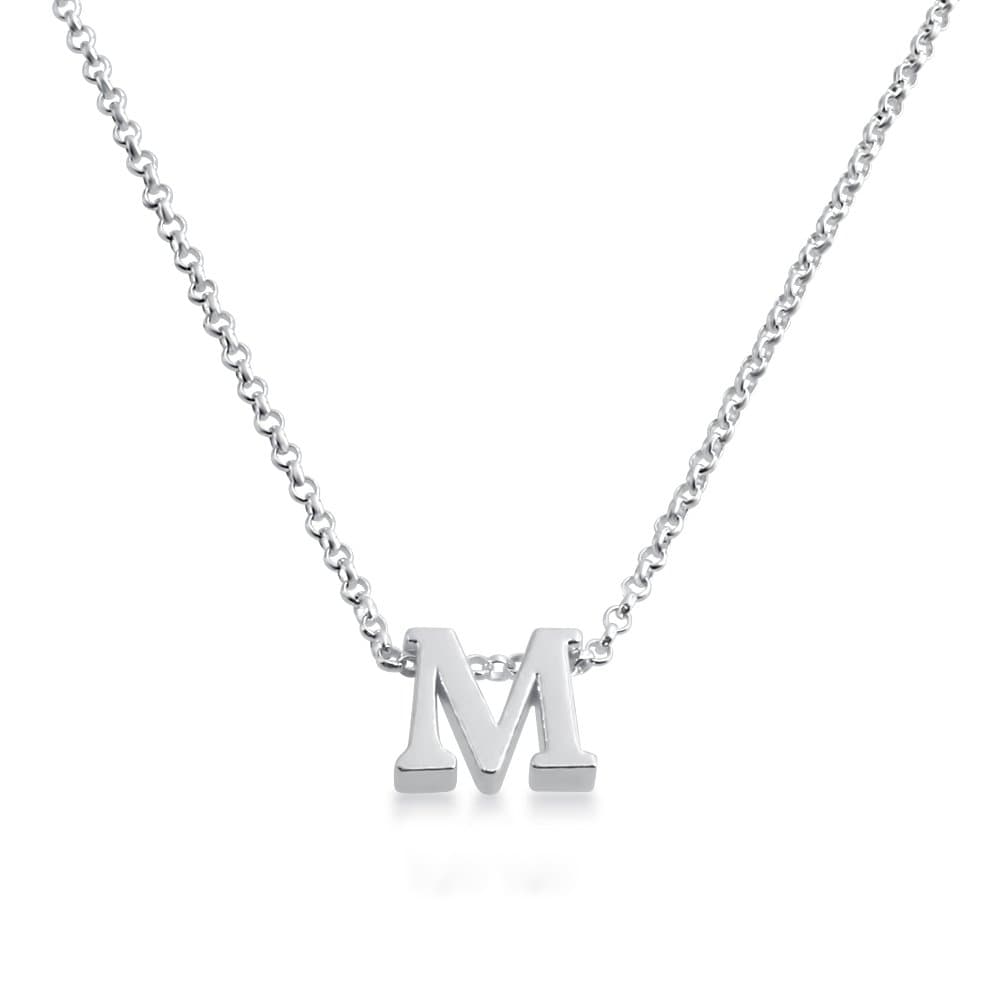 Initial Letter M Personalized Serif Font Small Pendant Necklace Thin 1mm Chain