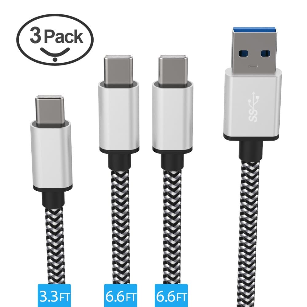 USB Type C Cable 3.0, YFW 3 Pack (2x6.6FT, 1x3.3FT) USB C to USB 3.0 Nylon Braided Quick Charging Sync Cable for Samsung Galaxy S8/ S8 Plus, Google Pixel, Nintendo Switch, LG G6 V20, Nexus 6P 5X, New MacBook Pro ect