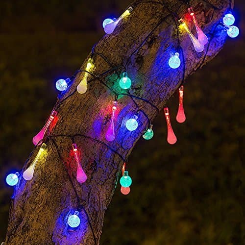 Solar String Lights By Zeso 20ft 30 LED 15 Water Drop & 15 Crystal Waterproof Lights Christmas Lights Outdoor String lights for Garden, Patio, Yard, Home, Christmas Tree, Parties (Multi-colored)