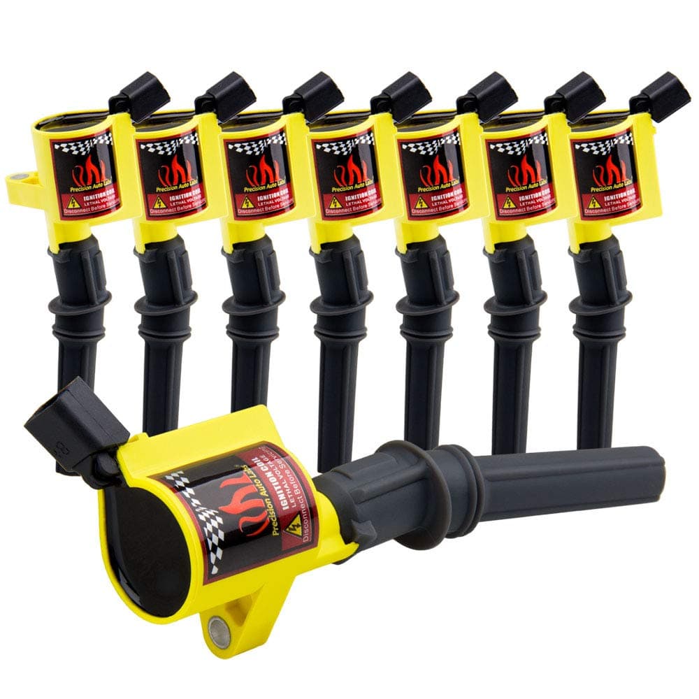 DG508 Ignition Coils Curved Boot Compatible With Ford F150 E150 Explorer Crown Victoria, Town Car, Grand Marquis 4.6l 5.4l 6.8l V8 V10, 8 Pack, Yellow