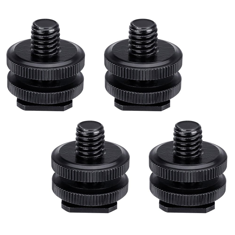 Hot Shoe Mount Adapter 3/8" Flash Shoe Mount w/Double Nuts to Camera Tripod Screw Converter for DSLR Camera Rig Monitor LED Video Light (4 Pack)