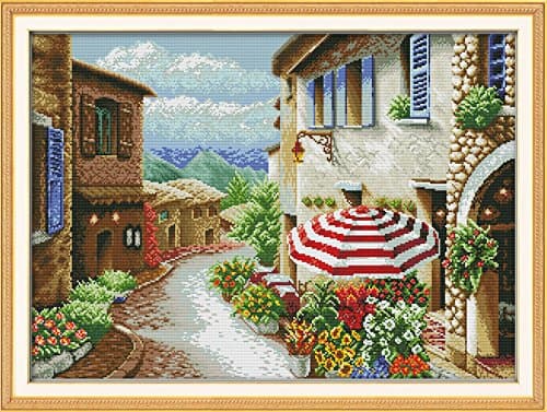 DIY Cross-Stitching with Pre-Printed Patterns for Beginner Kids Adults Cross Stitch Stamped Kits, Embroidery Crafts Needlepoint Starter Kits, A Street View