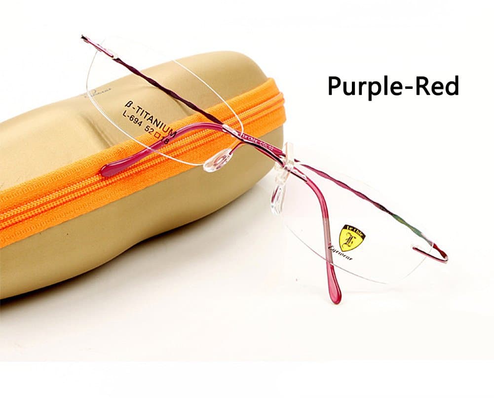 Snail Shop Lechie 100% β Titanium Rimless Rectangle Reading Glasses .25 up to 6.00(purple-red&691-lens Style) (1.0x)