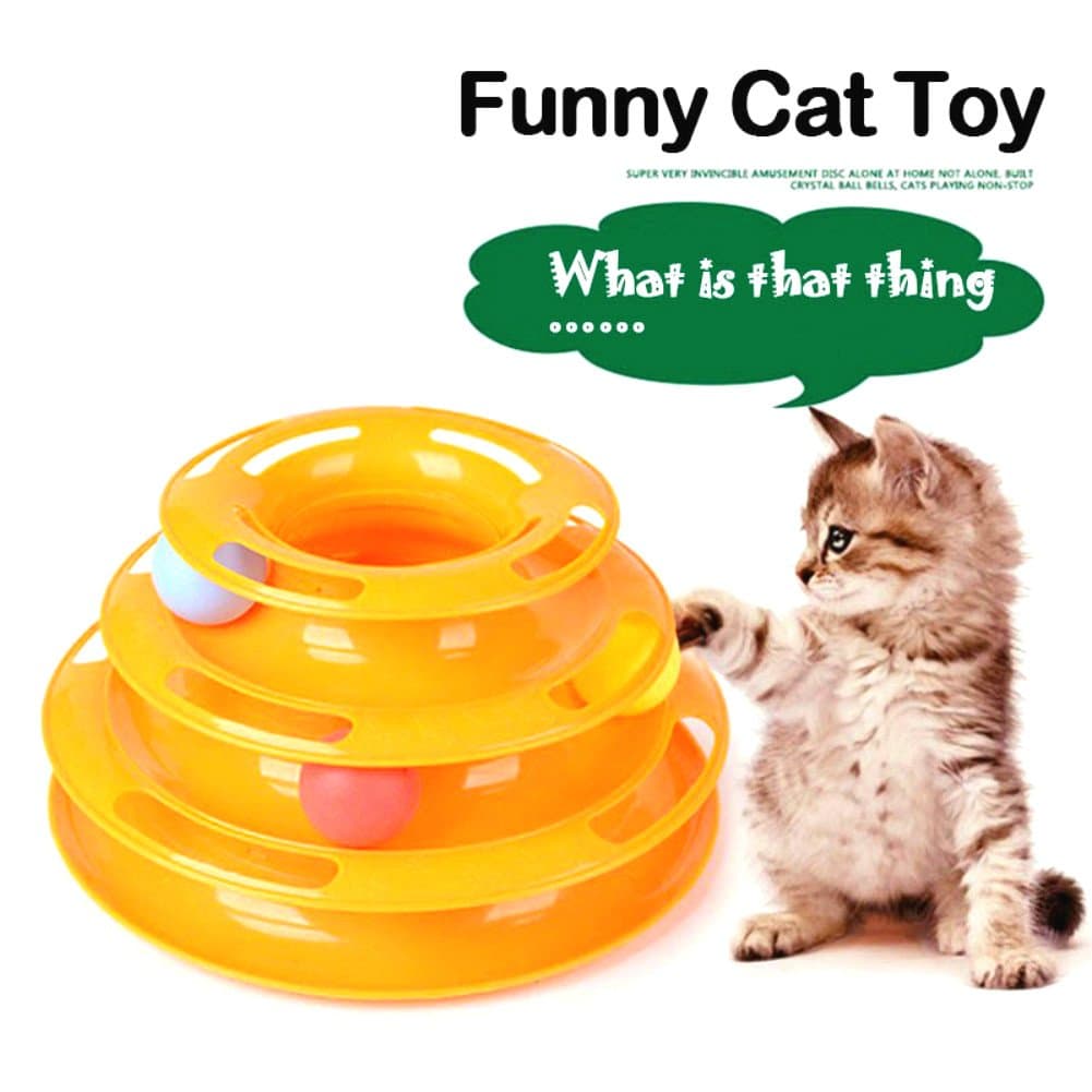 3 Lever Tower Tracks Interactive Cat Toy, Cat Crazy Ball Disk Interactive Amusement Plate Trilaminar Cat Play Toy