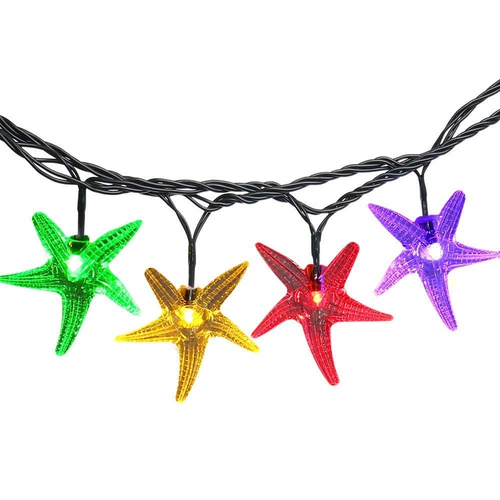 Solar String Lights 20 ft 30LEDs RGB Starfish Solar Powered Party String Lights Waterproof LED Fairy Lighting for indoor Outdoor Garden Festival Christmas Wedding Holiday Patio Lawn Decorations(Mult