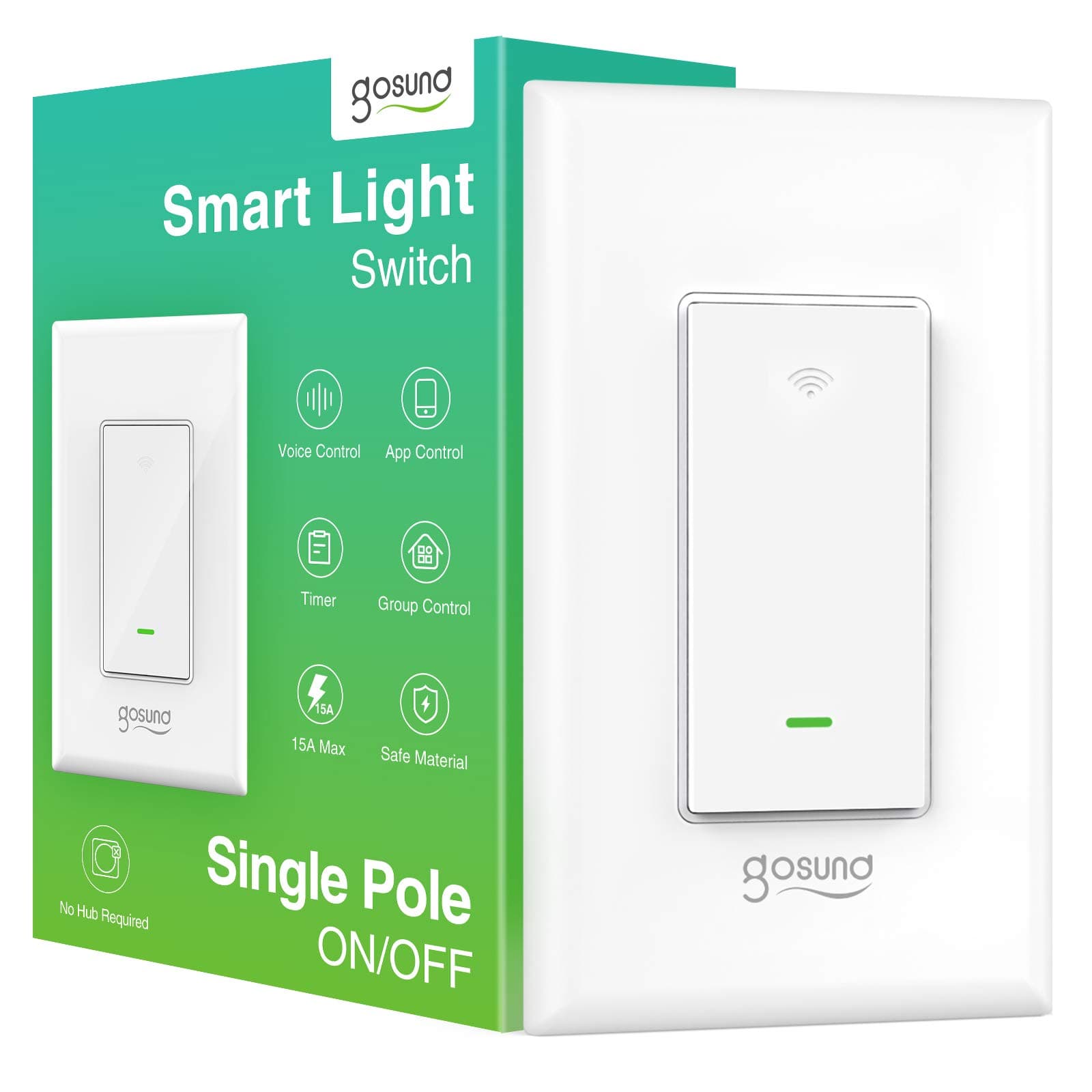Smart Light Switch, Gosund 2.4Ghz Wifi Light Switch Works with Alexa, Google Assistant, Remote Control/Voice Control and Schedule, Neutral Wire Required, Single-Pole, No Hub Required